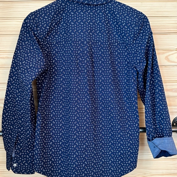 Ben Sherman Navy Blue Geometric Cotton Boy's Large 14/16 Button Down Dress Shirt - Picture 5 of 6